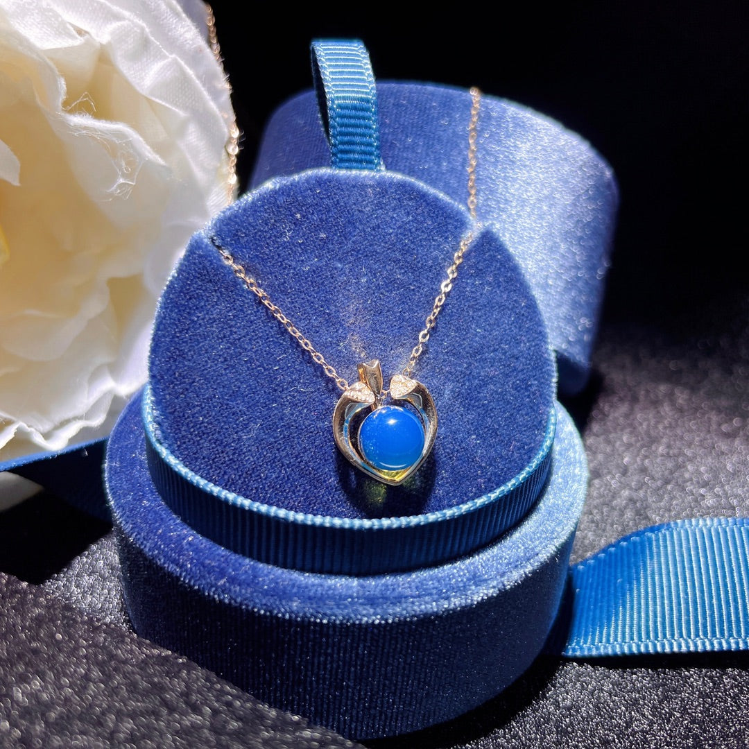 Loket Amber Biru Dominican Terbenam Emas 18K - Barang Kemas Indah