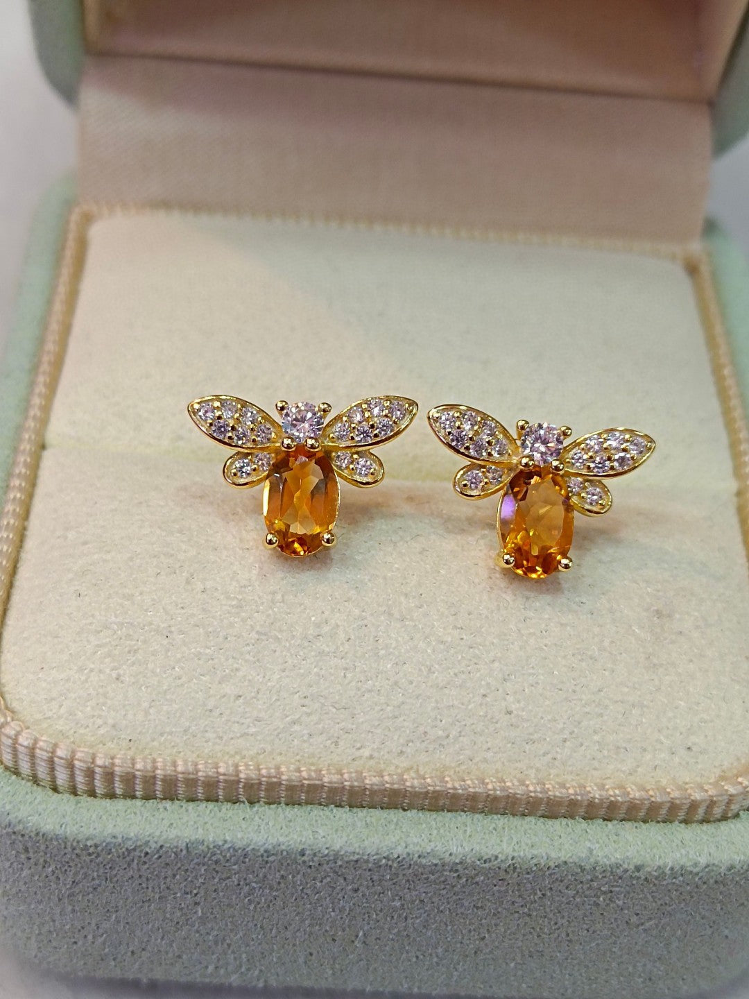 Leuchtend gelbe Kristall-Bienen-Ohrstecker – einzigartiger Schmuck