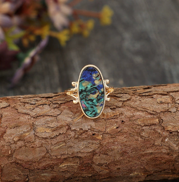 Retro Style Geometric Ring Inlaid Color Abalone Shell Personality Alloy Ring