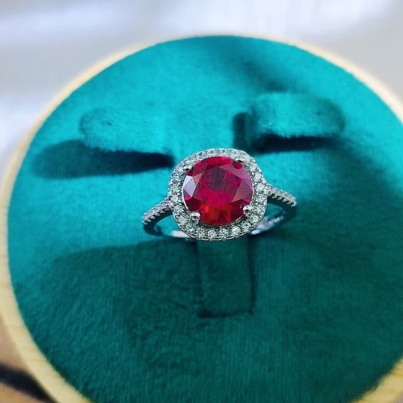 Round Cultured Pigeon Blood Red Ruby Open Ring Women's Fashion