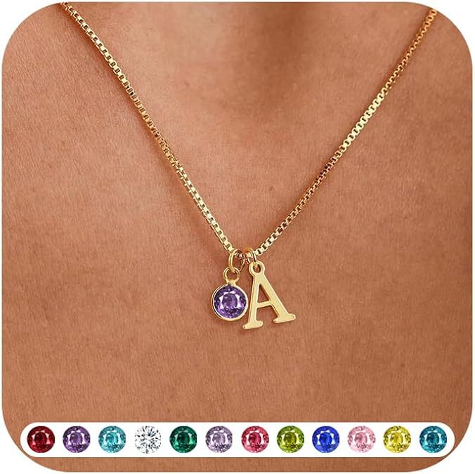 Women's Initials Birthstone Necklace Fashion