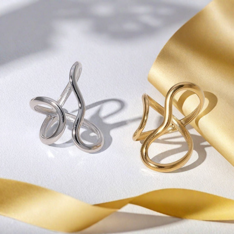 Minimalist Style Irregular Line Stainless Steel Open Ring