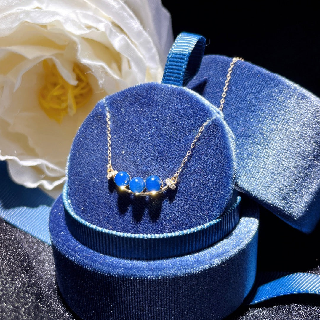 Prachtige 18K gouden ingebedde Dominicaanse blauwe amber hanger - unieke sieraden