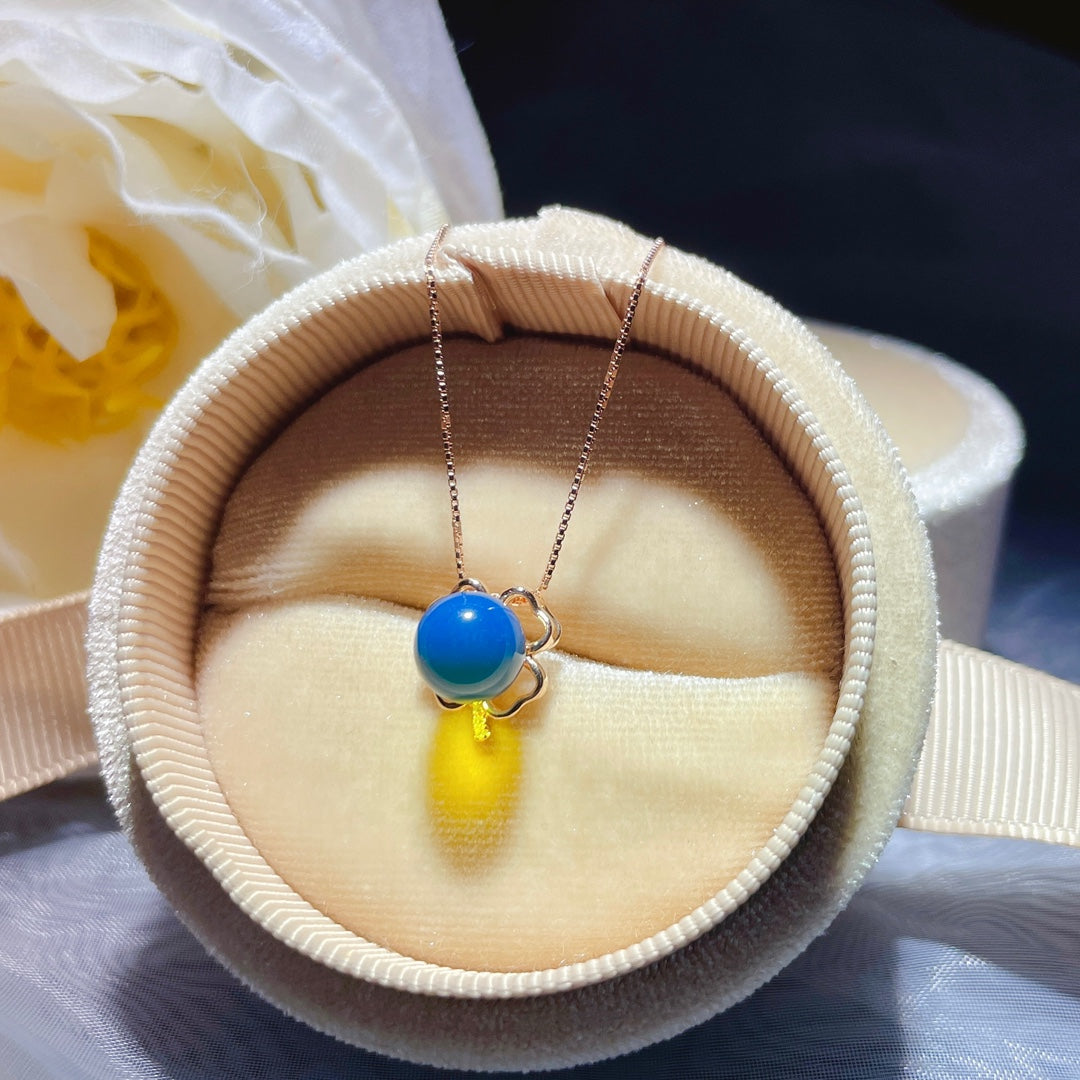 قلادة رائعة من الذهب الدومينيكاني من الكهرمان الأزرق عيار 18 قيراط - مجوهرات فريدة