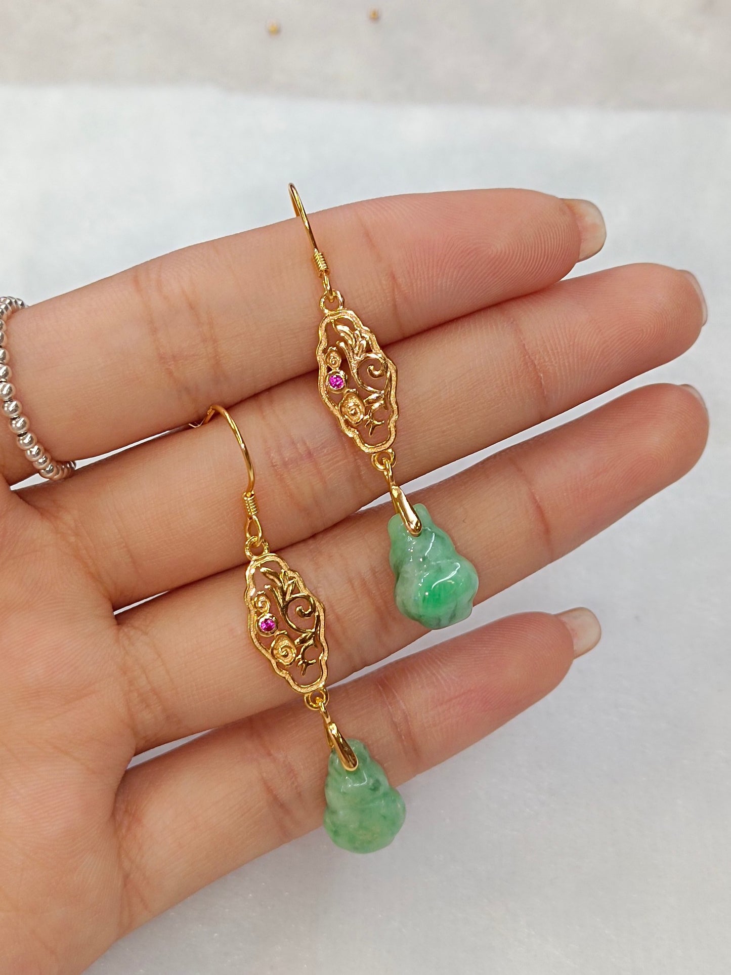 Natural Jade Gourd S925 Silver Earrings - Jewelry for Prosperity