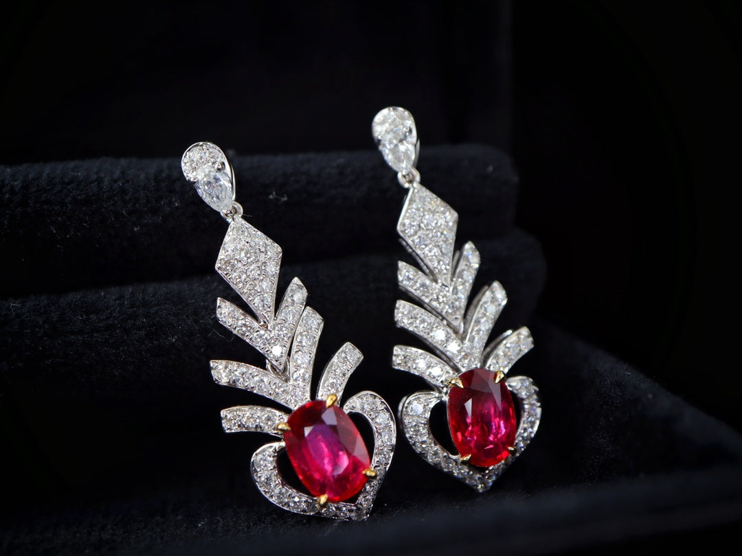 Boucles d'oreilles exquises en rubis rouge sang de pigeon - Un trésor de bijoux