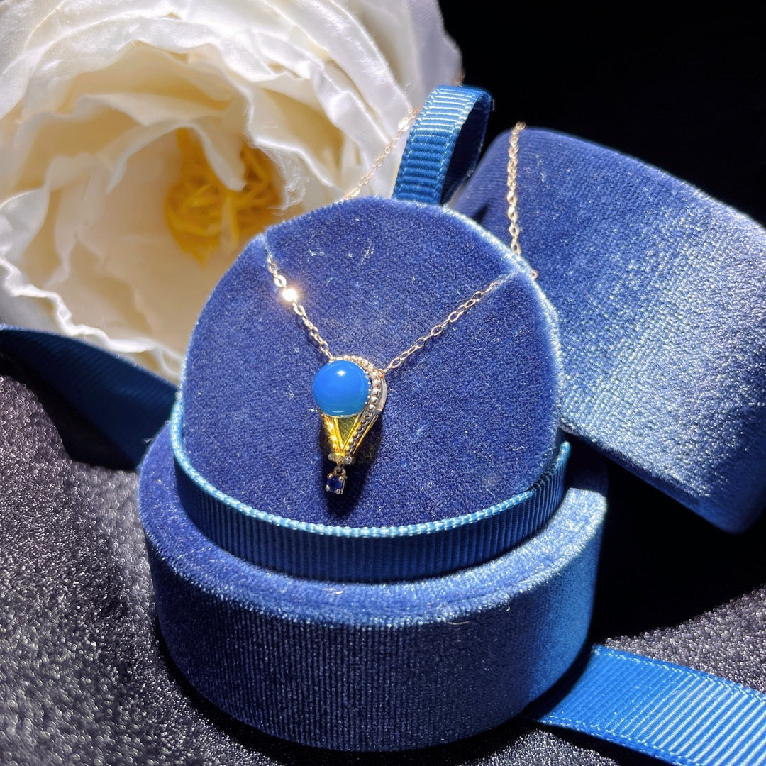 قلادة رائعة من الذهب الدومينيكاني من الكهرمان الأزرق عيار 18 قيراط - مجوهرات لأيام نابضة بالحياة