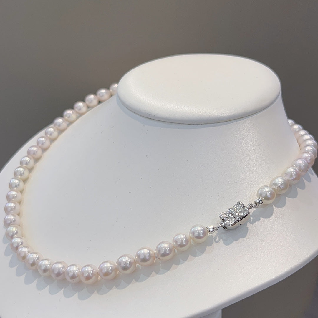 7-8mm Akoya Pearl Kaulakoru 925 Sterling hopeaa - Tyylikkäitä koruja joka tilaisuuteen
