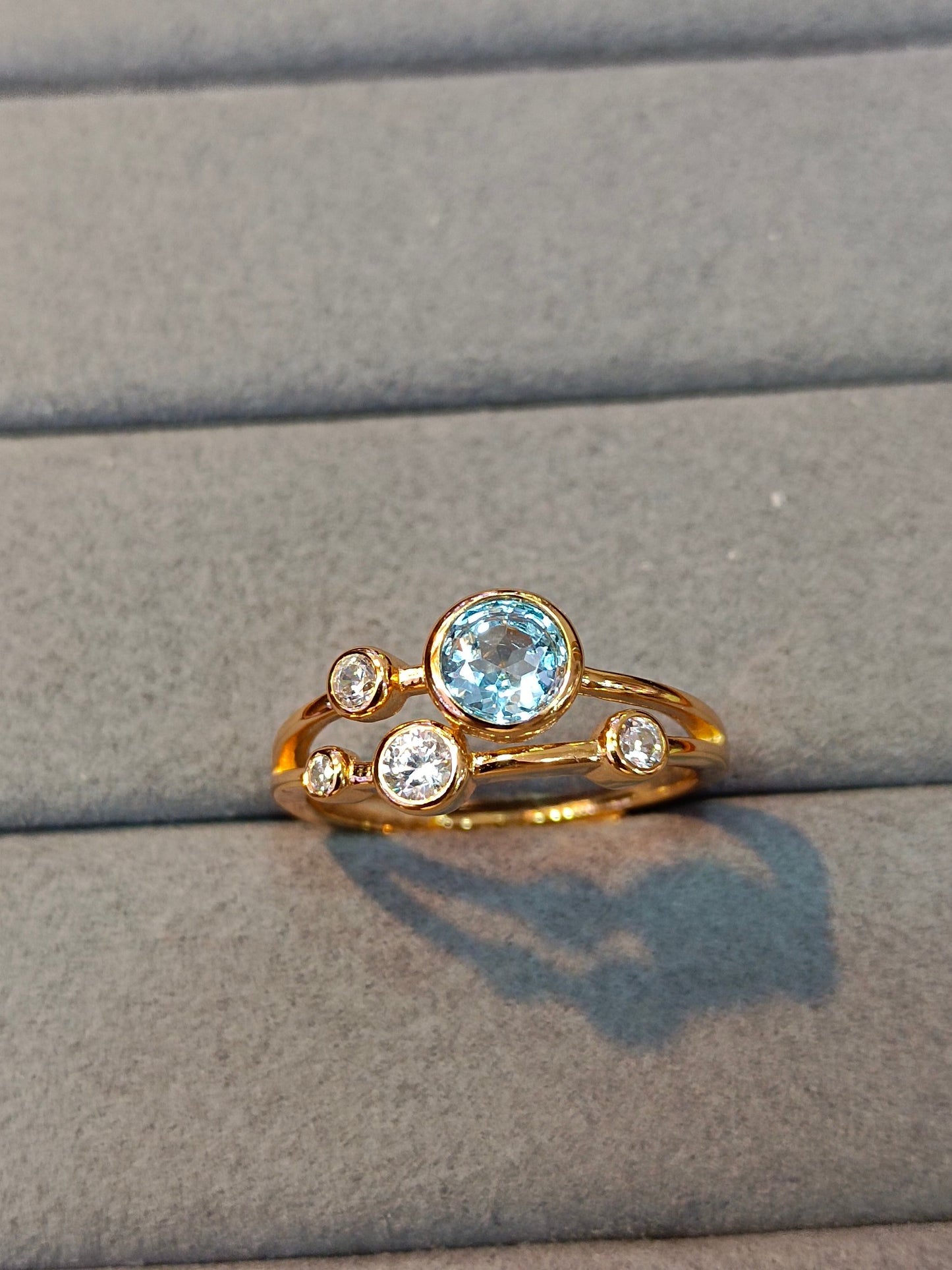 Cincin Gelembung Topaz Perak Sterling S925 yang Indah dengan Penyematan Emas 18K - Perhiasan Fashion