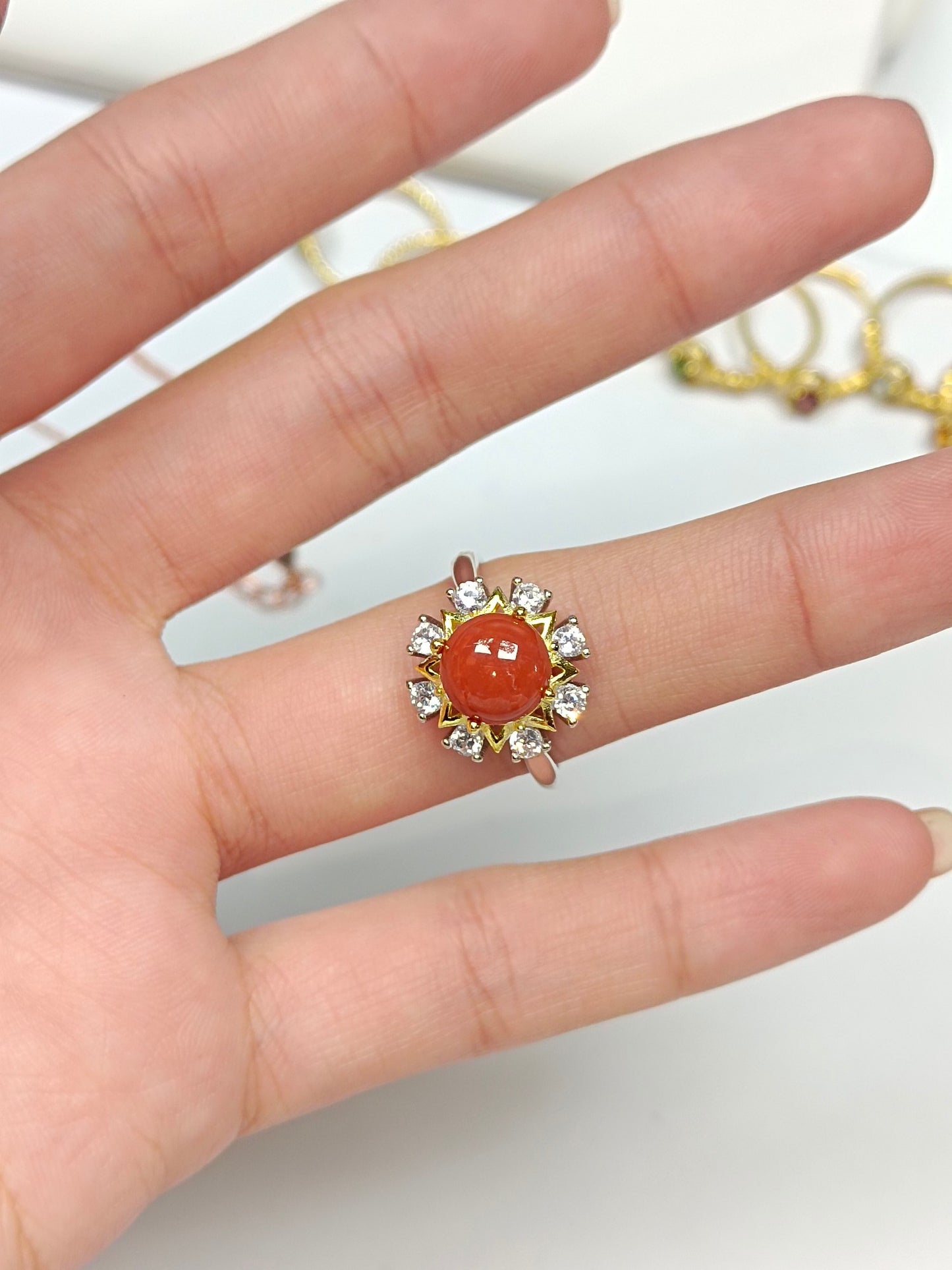 S925 Silver Embedded Southern Red Agate "Starry Sky" Ring - Unika smycken