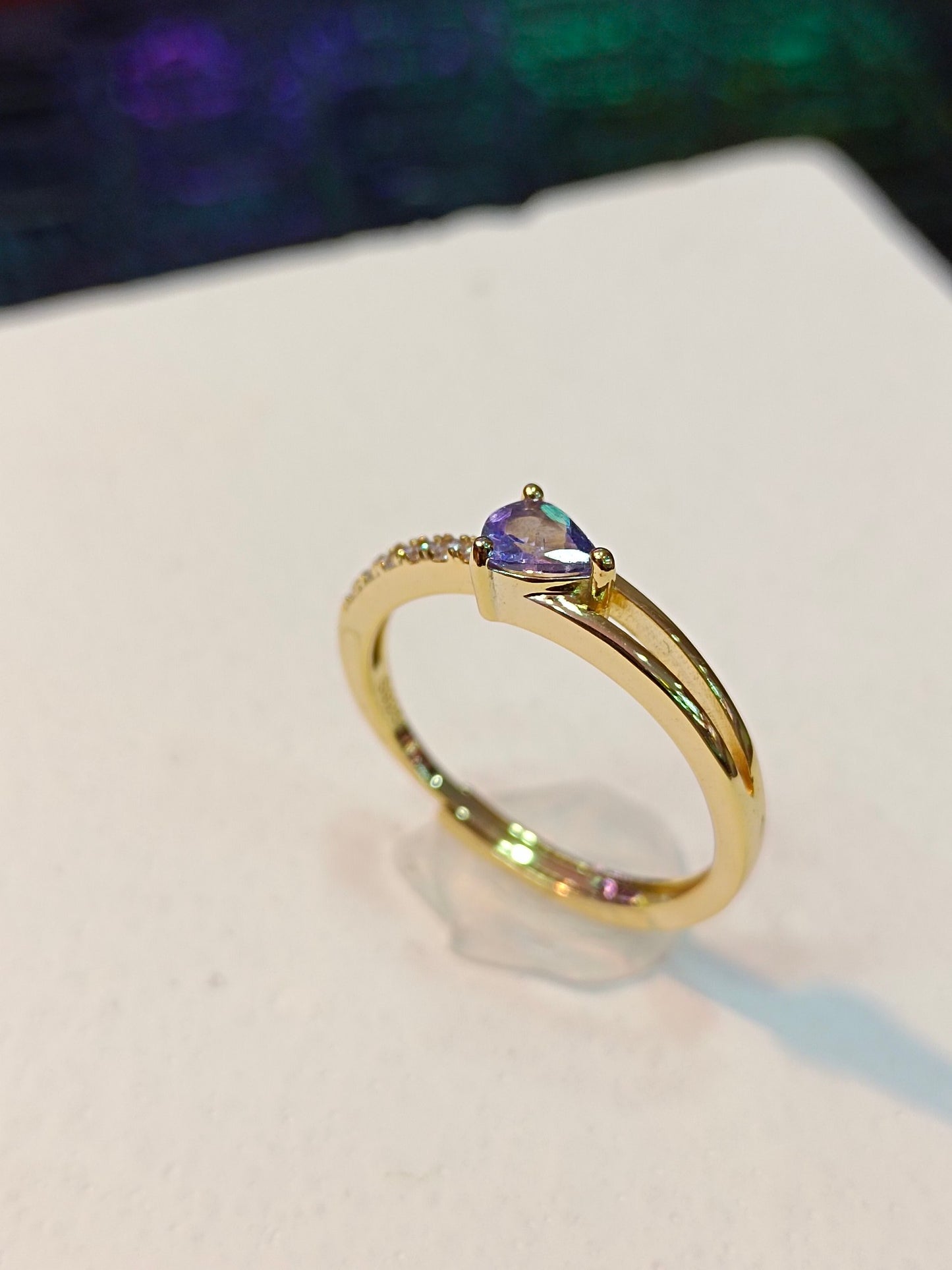 Inel elegant din argint S925 din tanzanit cu măiestrie din aur de 18K - Bijuterii reglabile