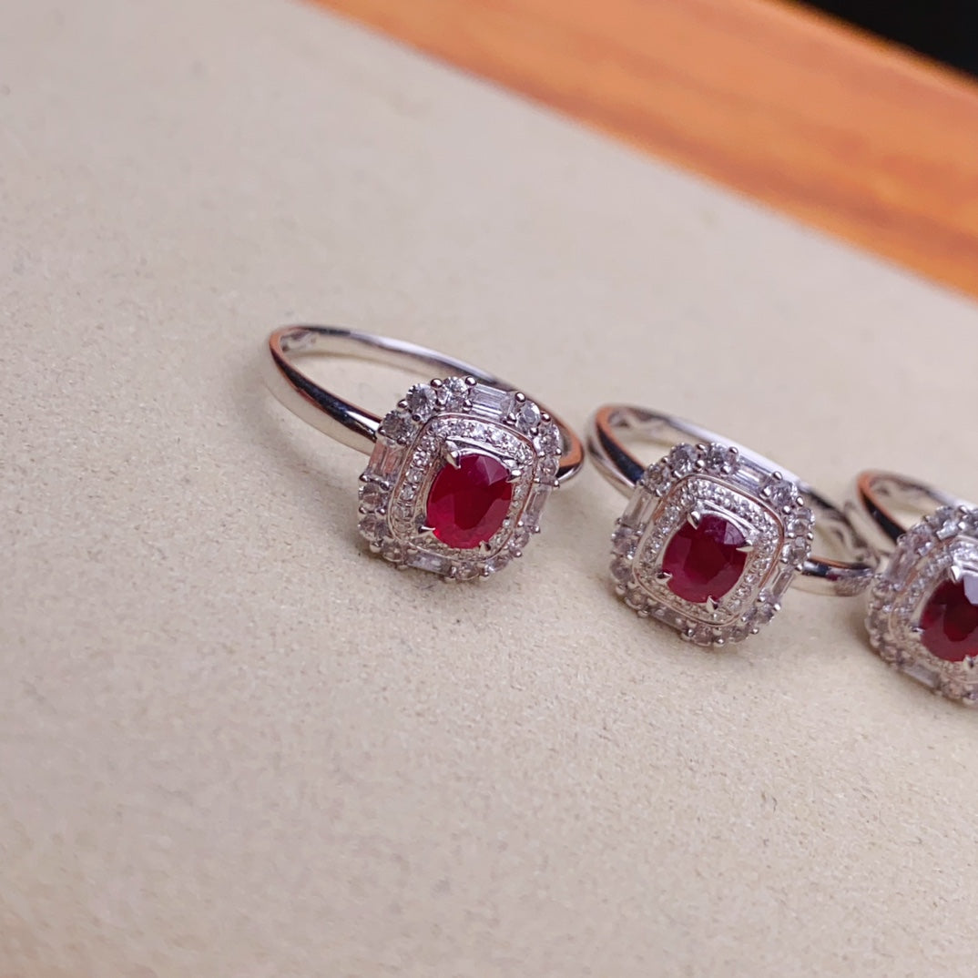 Natural Ruby Ring - Elegant Square Candy Design Jewelry