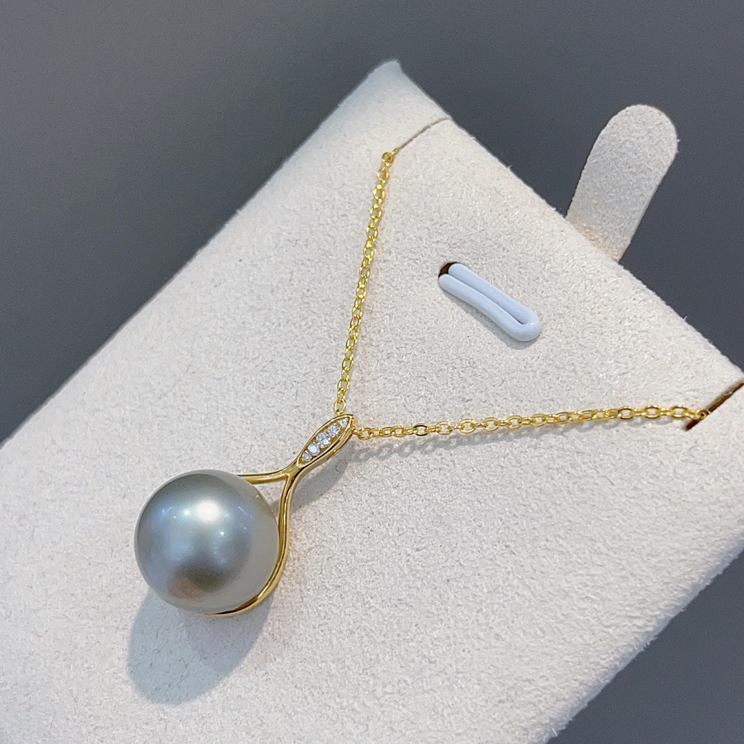 Luxe 18K gouden diamanten en 12,3 mm Tahitiaanse zwarte parel sieraden
