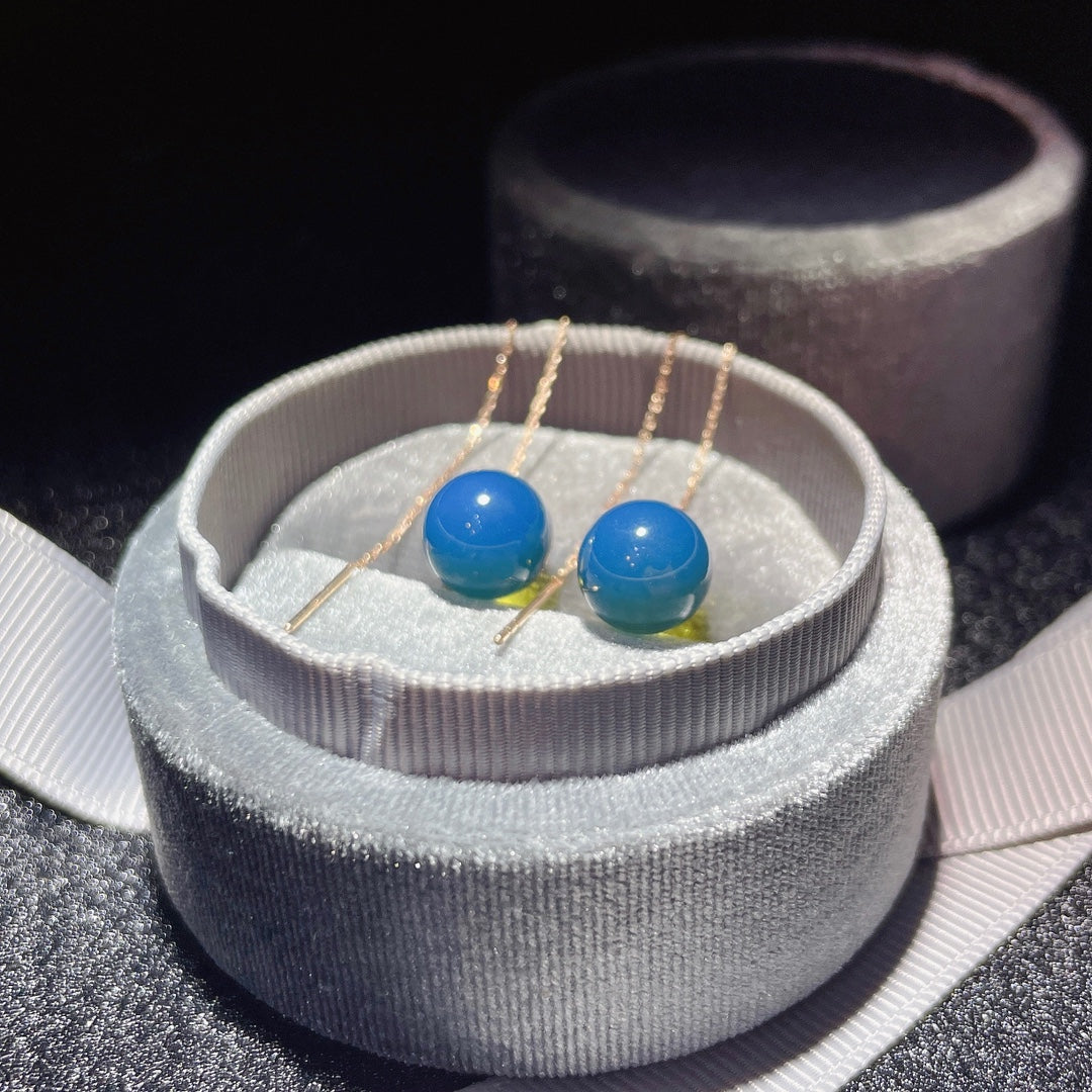 Exquisite 18K Gold Embedded Dominican Blue Amber Earrings - A Surprise of Jewelry Artistry