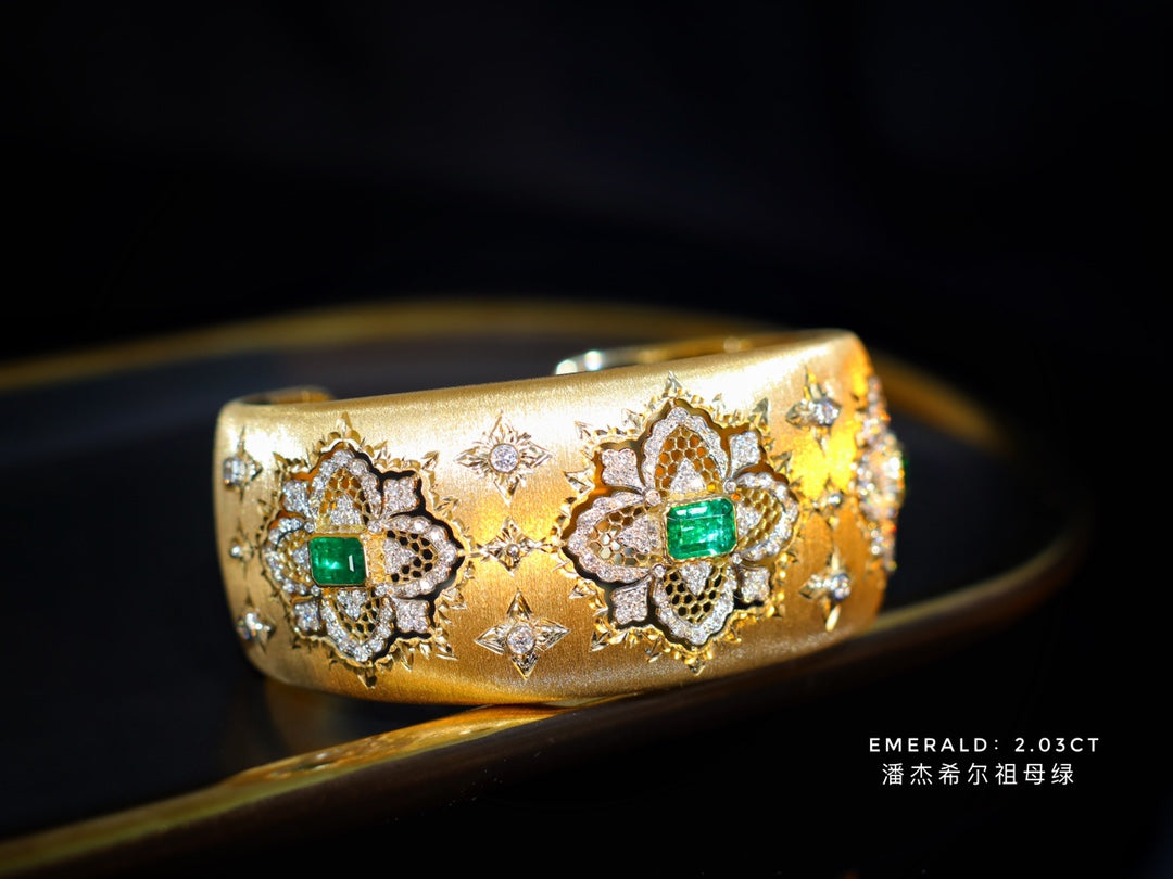 奢華布契拉提風格寬頻祖母綠珠寶 - 沃頓綠色潘傑希爾手鍊