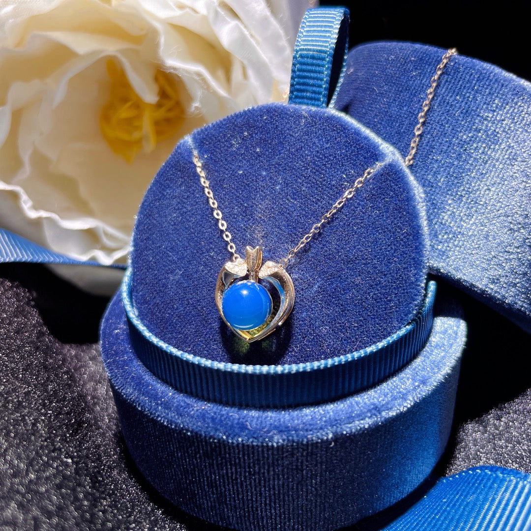 Loket Amber Biru Dominican Terbenam Emas 18K - Barang Kemas Indah