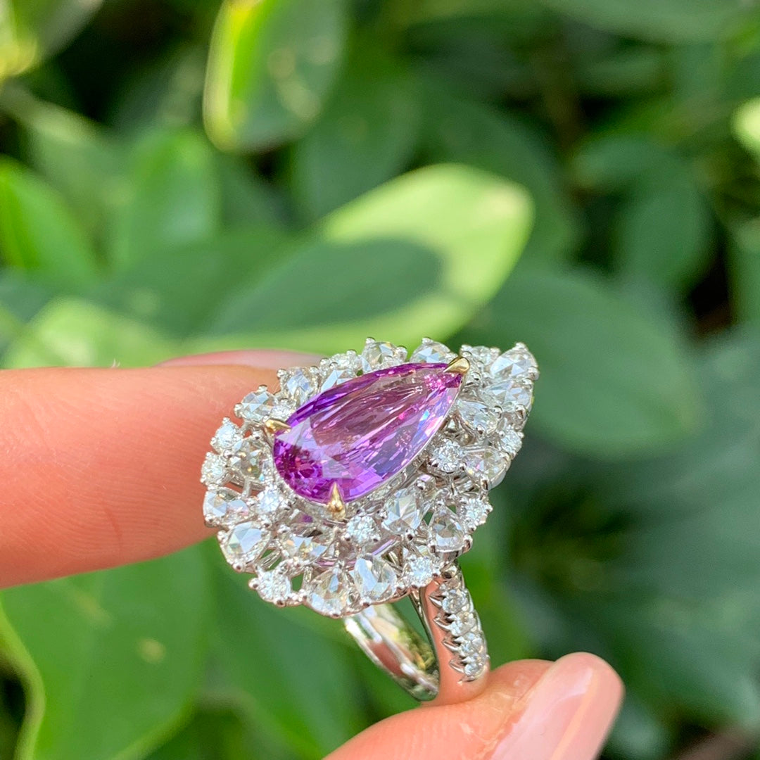 Exquisita joyería de doble uso con zafiro morado sin calentar de 1,84 quilates