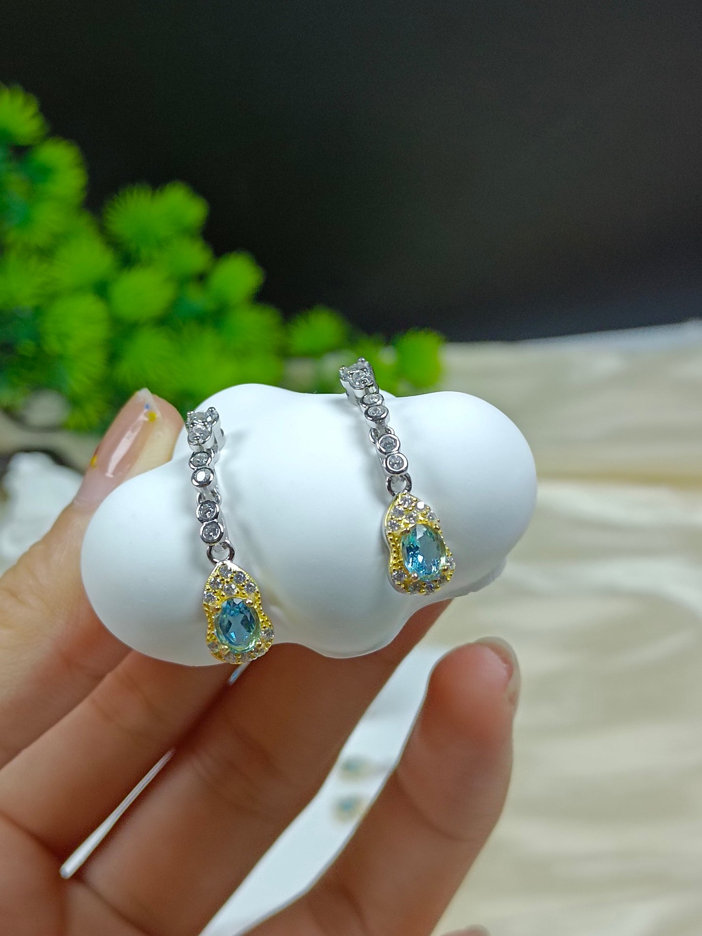 Cercei cu tărtăcuță cu topaz încorporat din argint S925 - Cercei lungi cu design minimalist de lux și eleganță