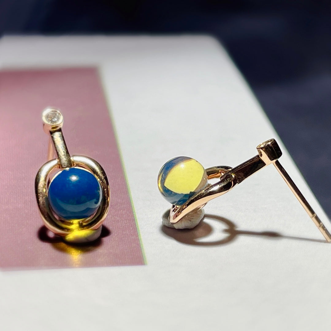Exquisite 18K Gold Embedded Dominican Blue Amber Earrings - Unique Jewelry