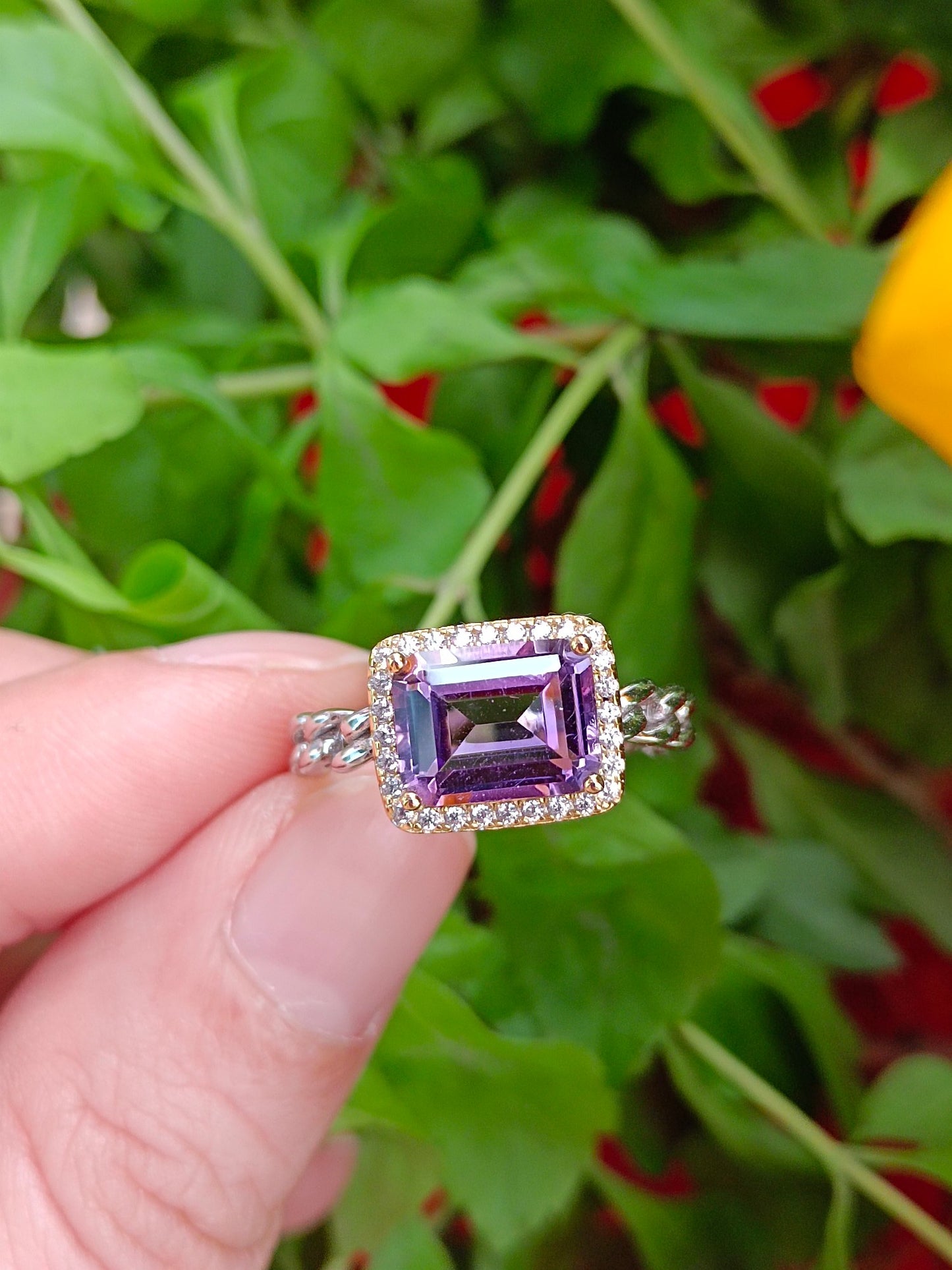 Anello cubo di ametista viola naturale radiante - gioielli eleganti