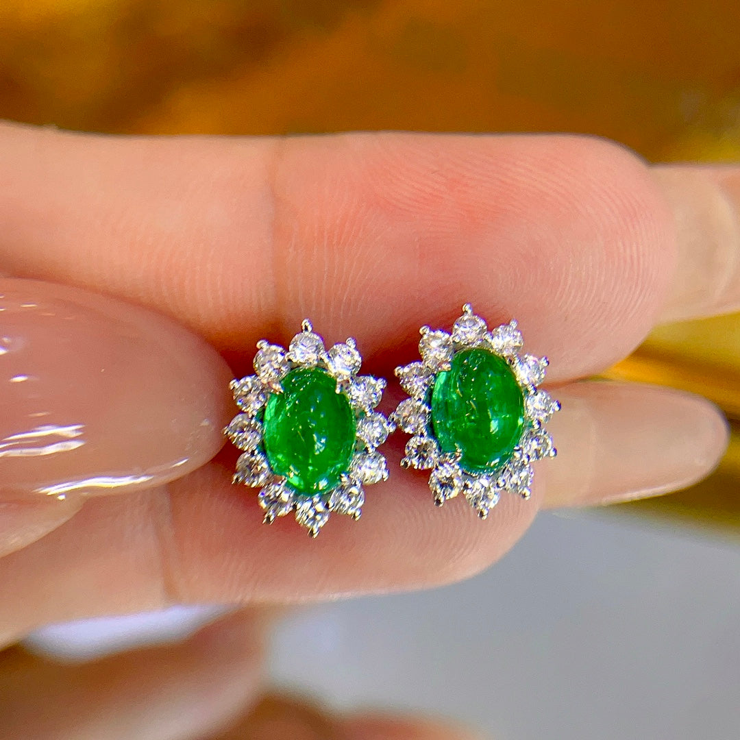 Elegant 18K Gold and Diamond Embedded Muzo Emerald Earrings - A Classic Jewelry Piece