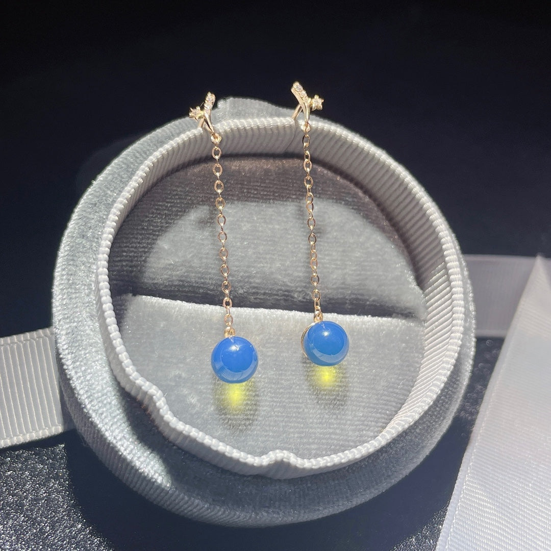 Exquisite 18k Gold Embedded Dominican Blue Amber Earrings - A Surprise of Serendipity