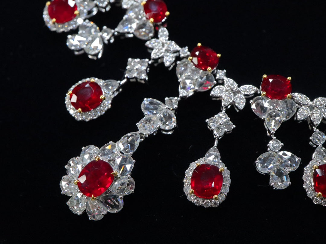 Magnifique Bijoux : Collier de Soirée Rubis et Diamants Sang de Pigeon Naturel Non Chauffé