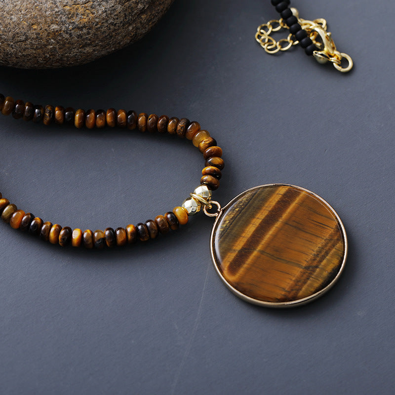 Retro-style Handmade Beaded Tigers Eye Necklace