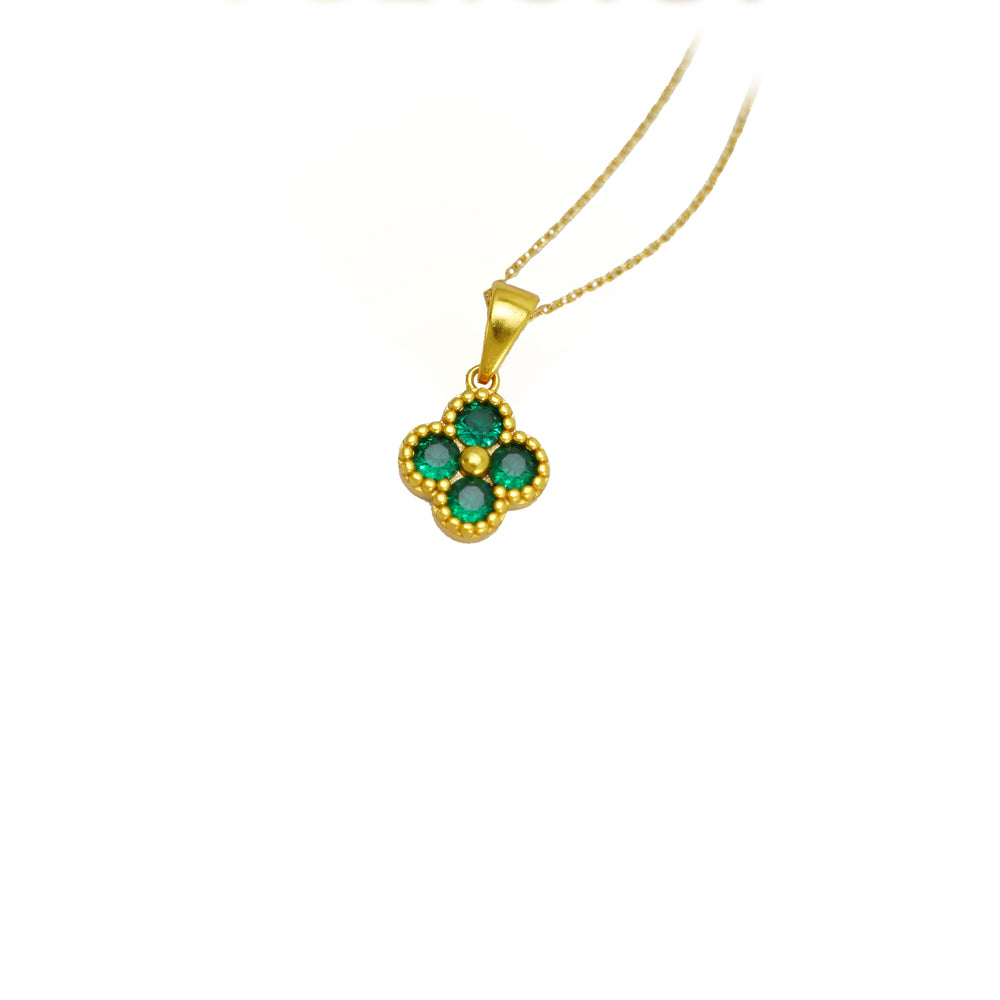 Green 4 Leaf Clover 24K Gold Necklace For Women, Lucky Pendant Chain Necklace Jewelry