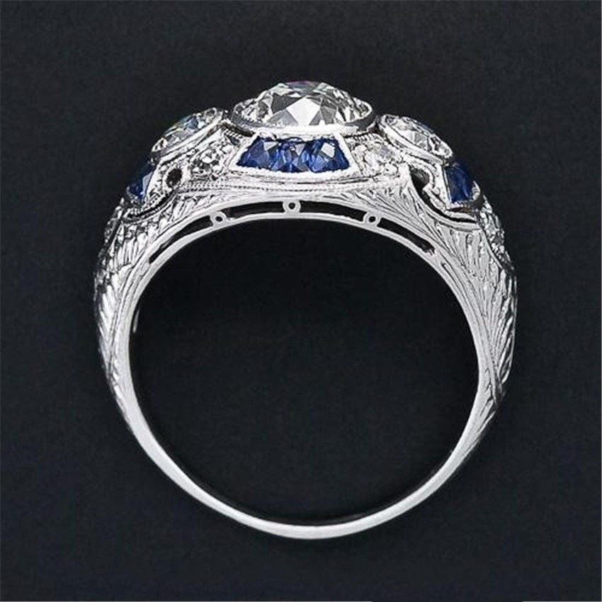 Women's Fashion Diamond Set Blue Sapphire Topaz Ring