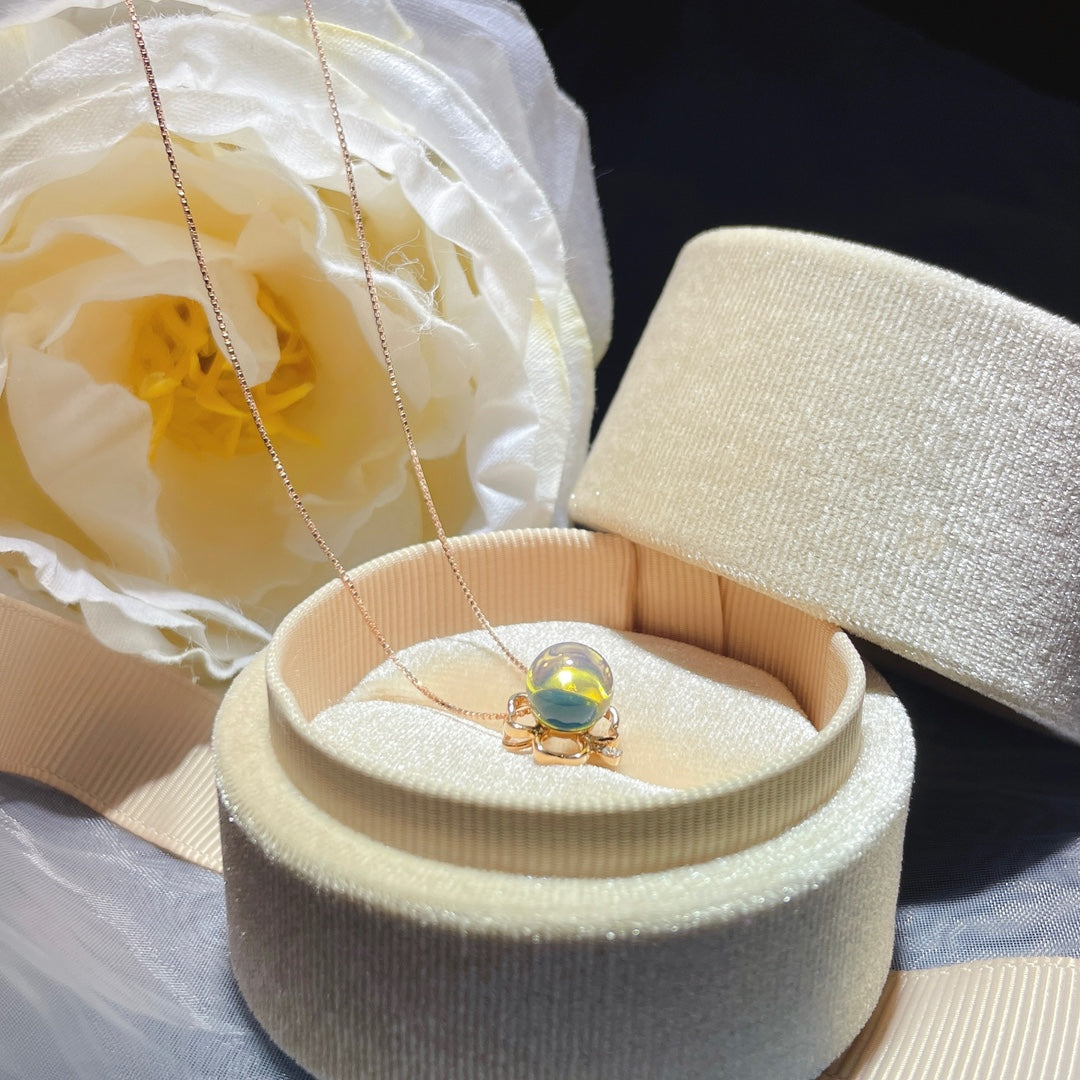 قلادة رائعة من الذهب الدومينيكاني من الكهرمان الأزرق عيار 18 قيراط - مجوهرات فريدة