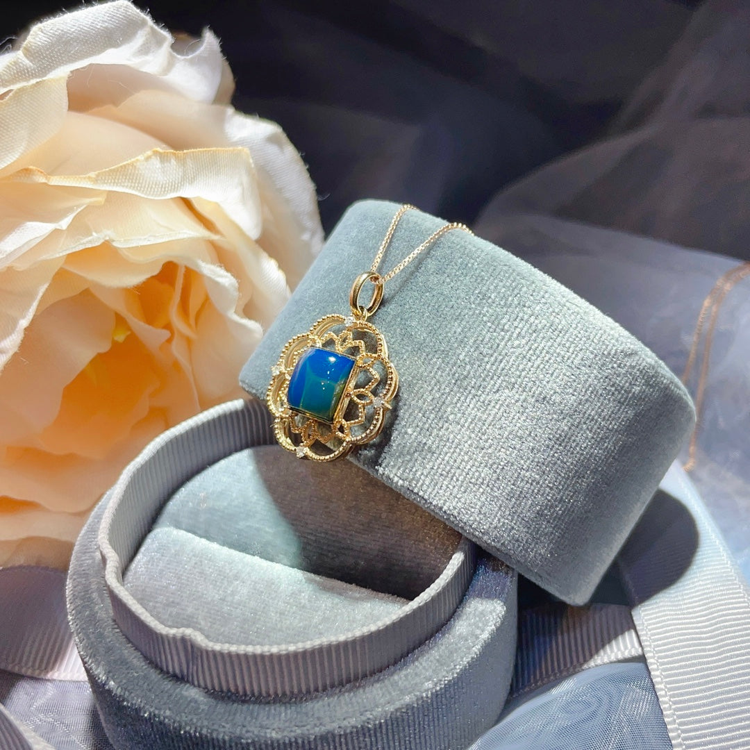 Pandantiv rafinat din aur de 18K încorporat cu chihlimbar albastru dominican - bijuterii