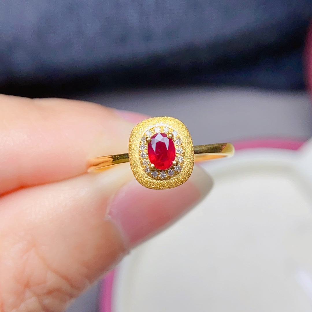 Natural Ruby Ring in 18K Gold with Diamond Accents - Fine Jewelry