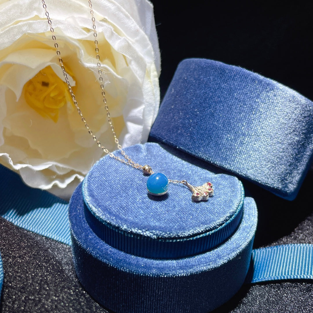 قلادة رائعة من الذهب الدومينيكاني من الكهرمان الأزرق عيار 18 قيراط - مجوهرات فريدة