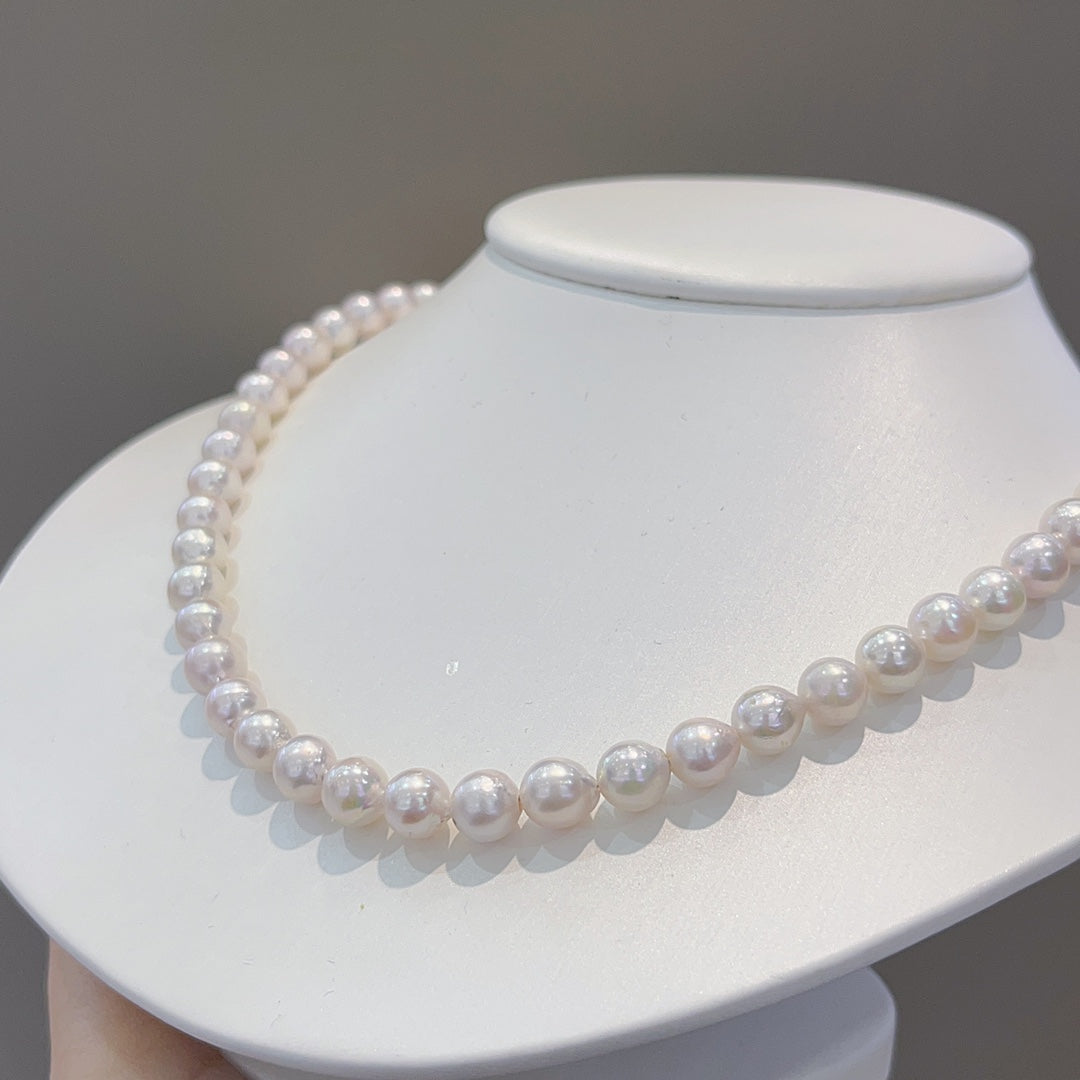 7-8mm Akoya Pearl Kaulakoru 925 Sterling hopeaa - Tyylikkäitä koruja joka tilaisuuteen
