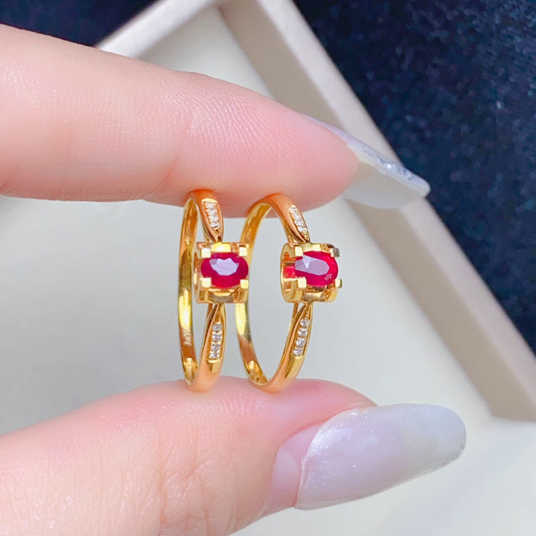 Natural Ruby Ring in 18K Gold with Diamond Accent - Jewelry Delight
