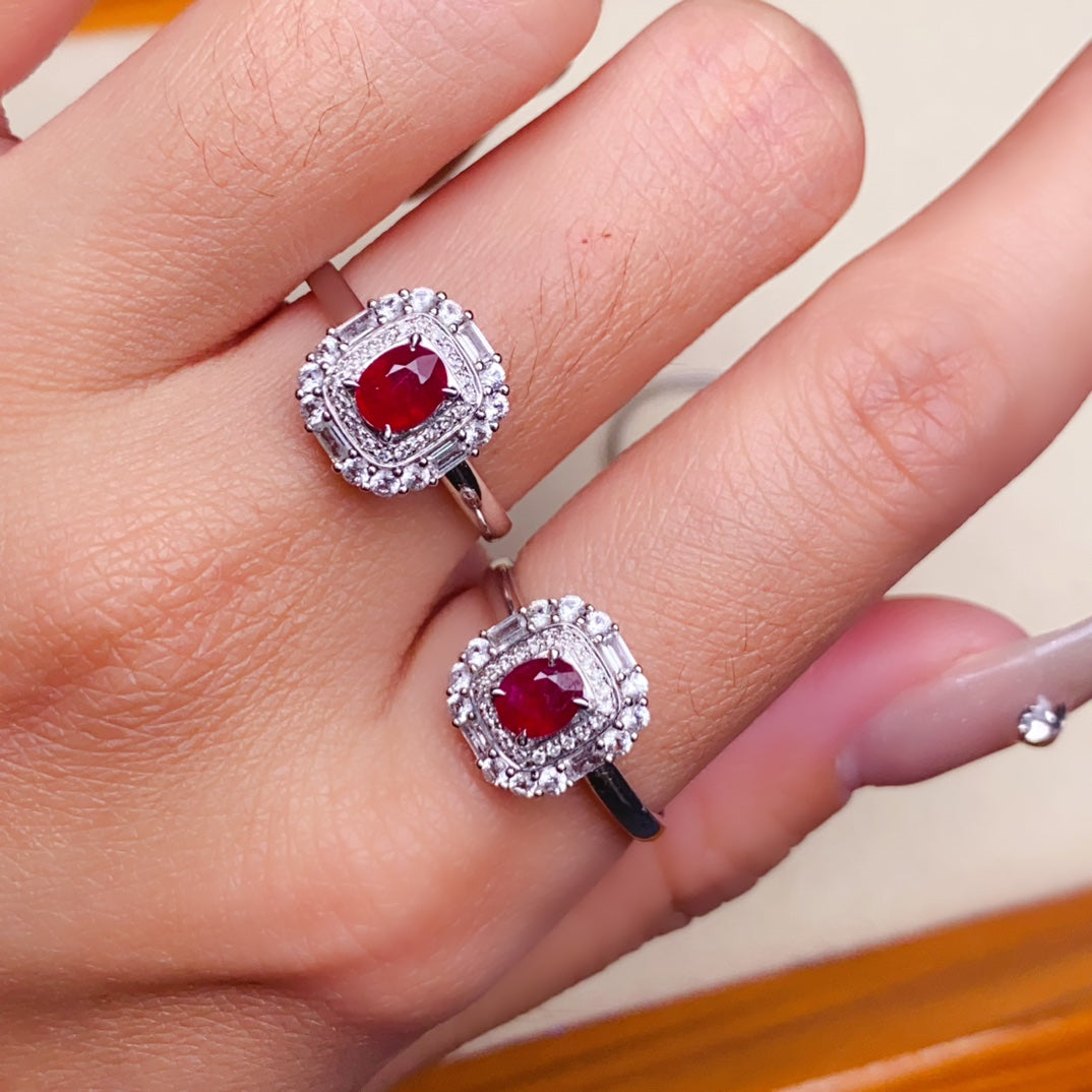 Natural Ruby Ring - Elegant Square Candy Design Jewelry