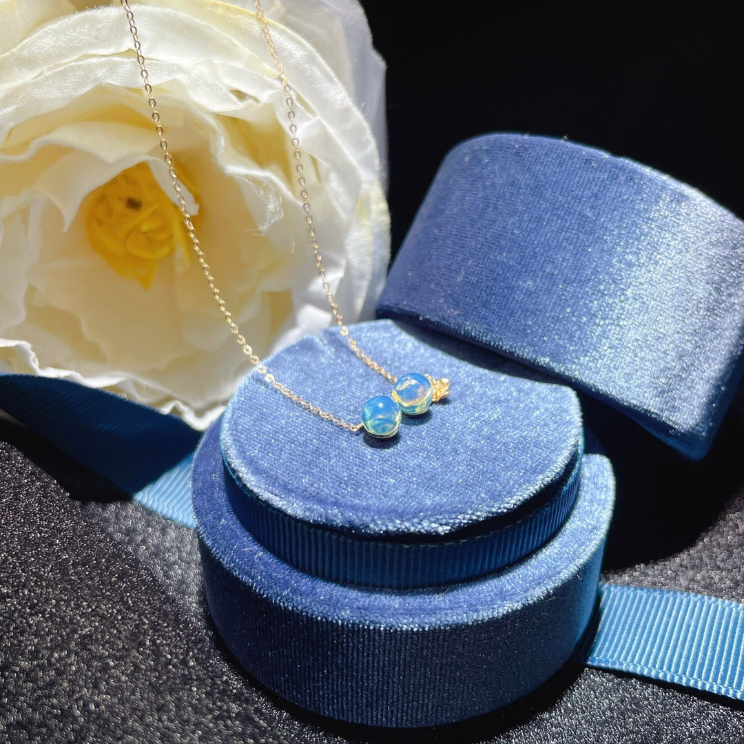 قلادة رائعة من الذهب الدومينيكاني من الكهرمان الأزرق عيار 18 قيراط - مجوهرات لأيام نابضة بالحياة