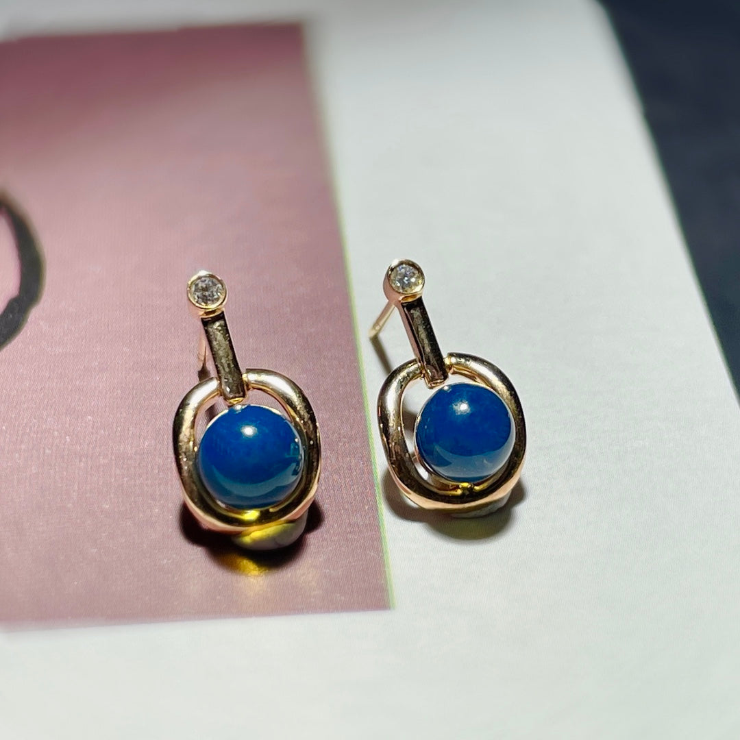 Exquisite 18K Gold Embedded Dominican Blue Amber Earrings - Unique Jewelry