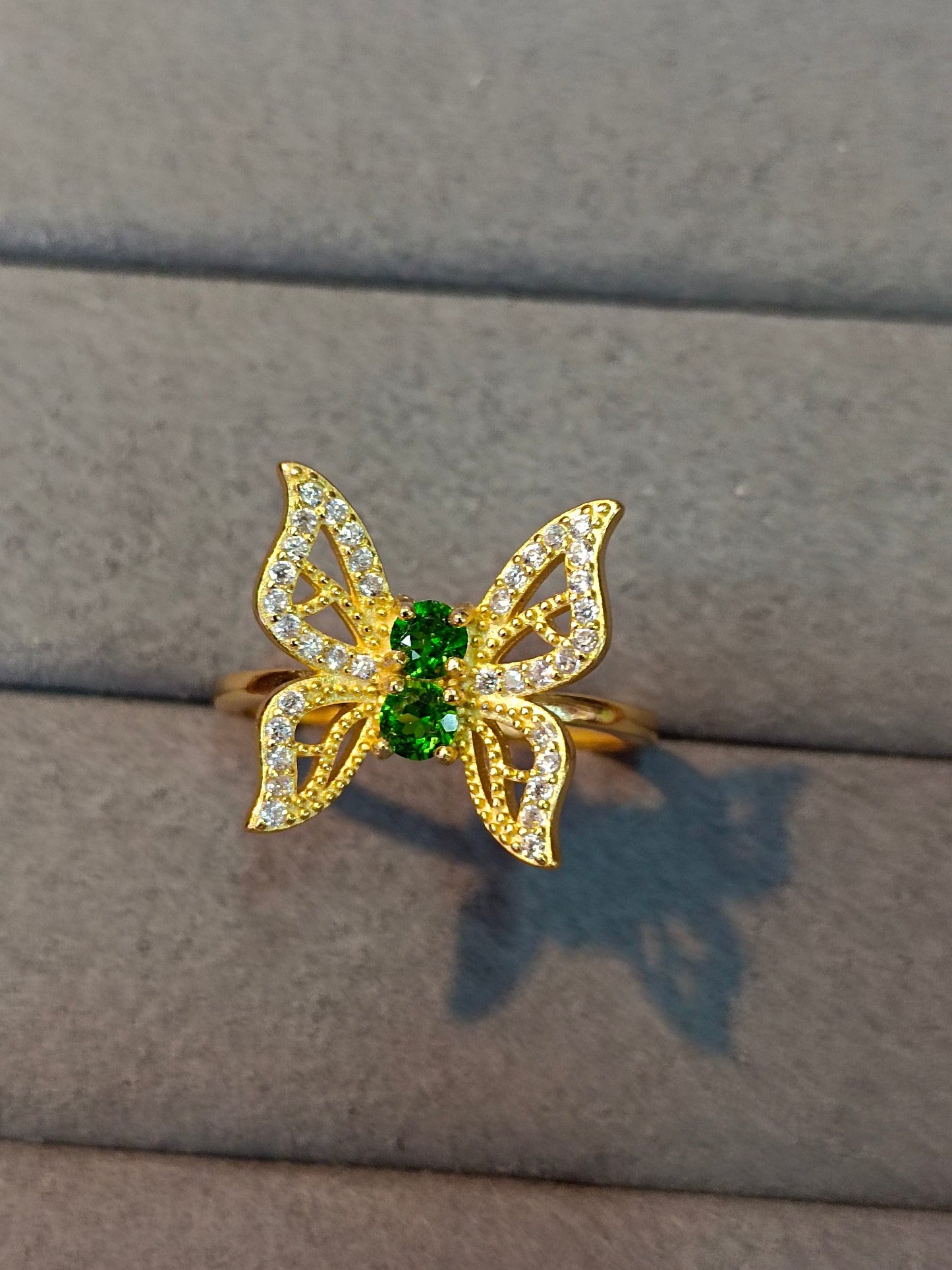 S925 zilveren ingebedde diopside vlinderring - unieke mode-sieraden