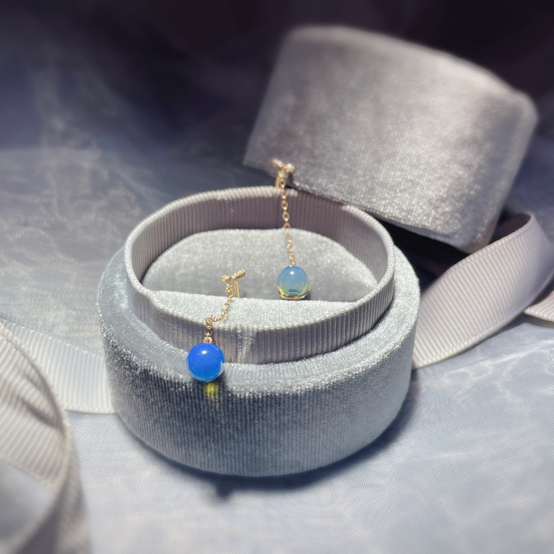 Minimalist Inspired 18k Gold Embedded Dominican Blue Amber Earrings - Elegant Jewelry