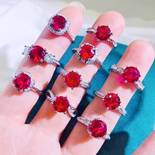 Round Cultured Pigeon Blood Red Ruby Open Ring Women's Fashion