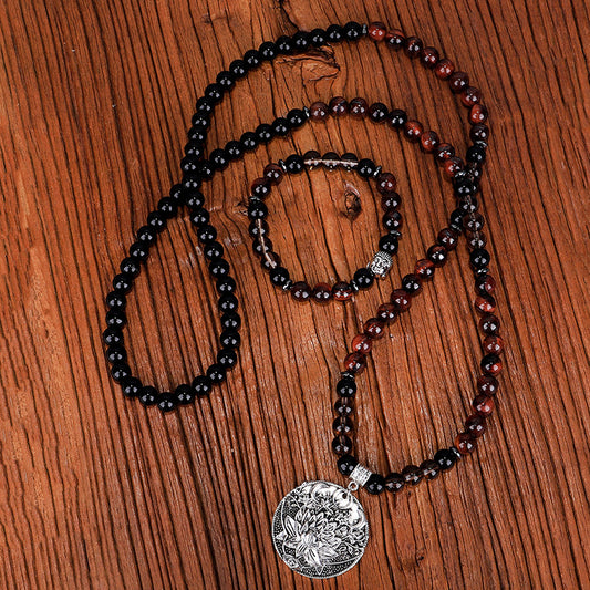 Retro Handmade Beaded Red Tiger Eye Necklace