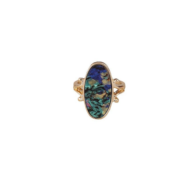 Retro Style Geometric Ring Inlaid Color Abalone Shell Personality Alloy Ring