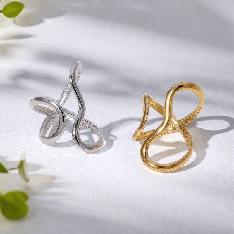 Minimalist Style Irregular Line Stainless Steel Open Ring