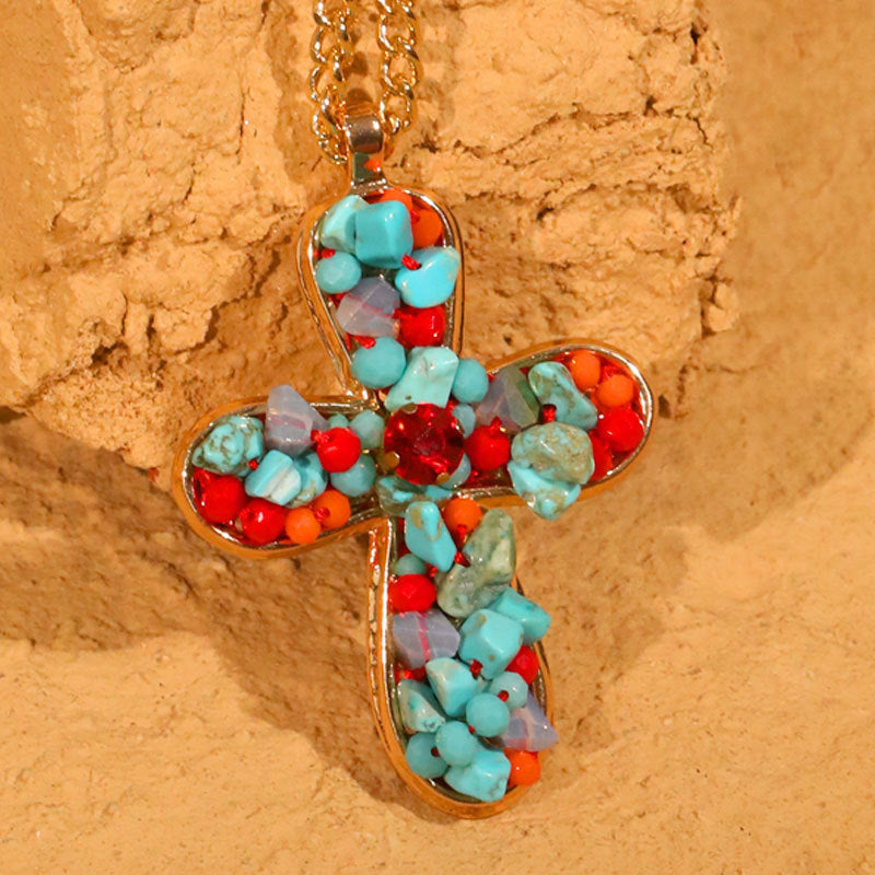 Handmade Beaded Natural Stone Artificial Crystal Bead Pendant Necklace