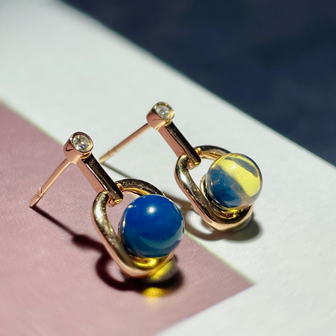 Exquisite 18K Gold Embedded Dominican Blue Amber Earrings - Unique Jewelry