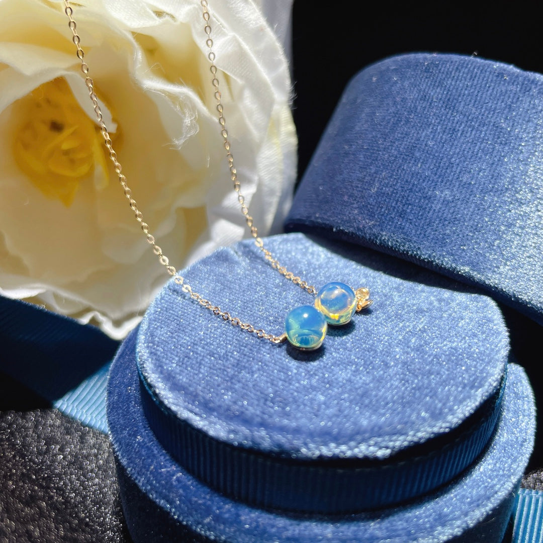 قلادة رائعة من الذهب الدومينيكاني من الكهرمان الأزرق عيار 18 قيراط - مجوهرات لأيام نابضة بالحياة