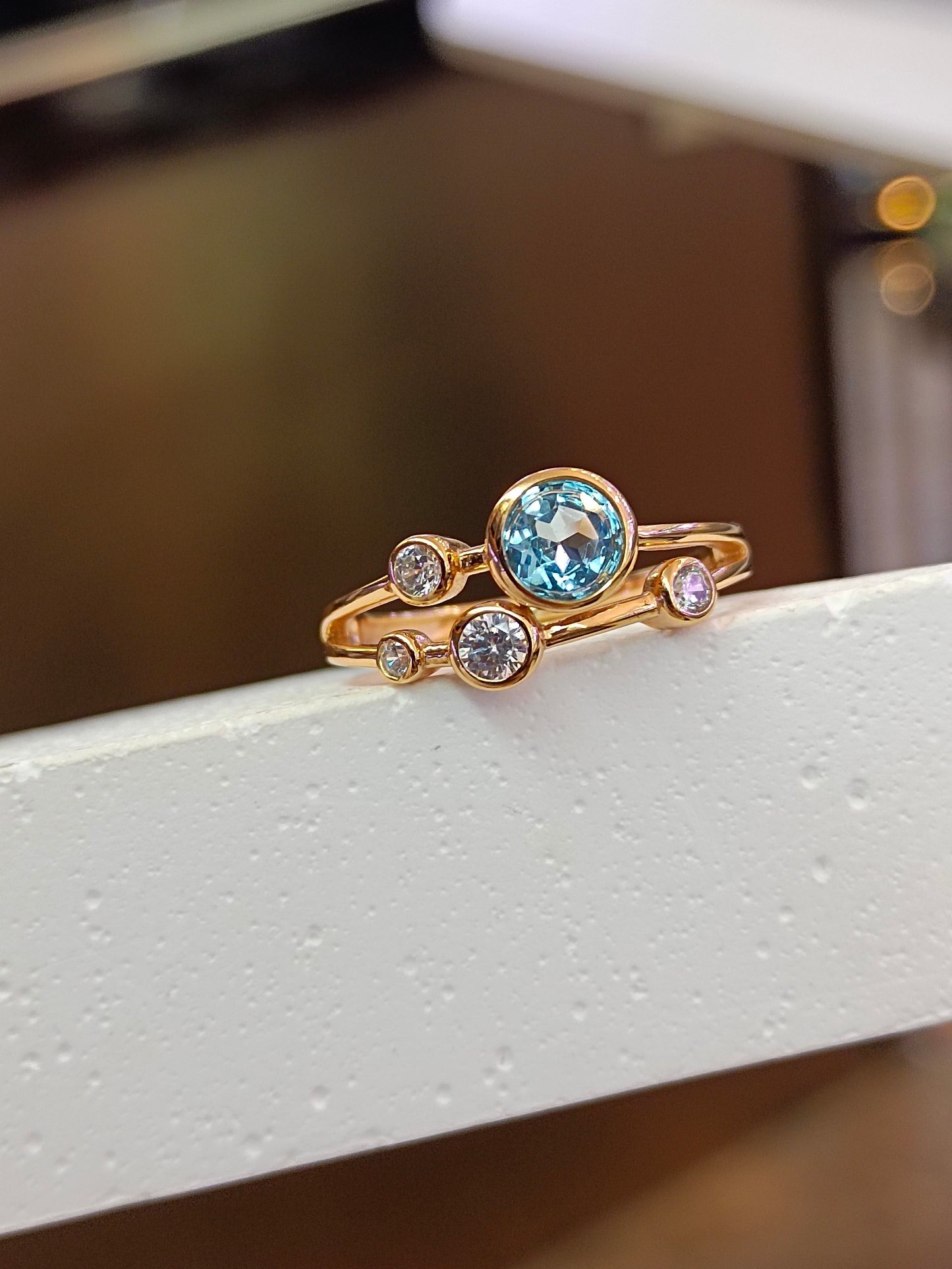 Cincin Gelembung Topaz Perak Sterling S925 yang Indah dengan Penyematan Emas 18K - Perhiasan Fashion