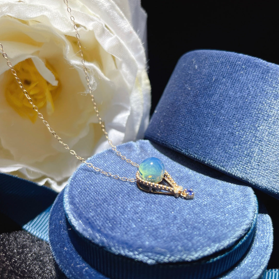 قلادة رائعة من الذهب الدومينيكاني من الكهرمان الأزرق عيار 18 قيراط - مجوهرات لأيام نابضة بالحياة